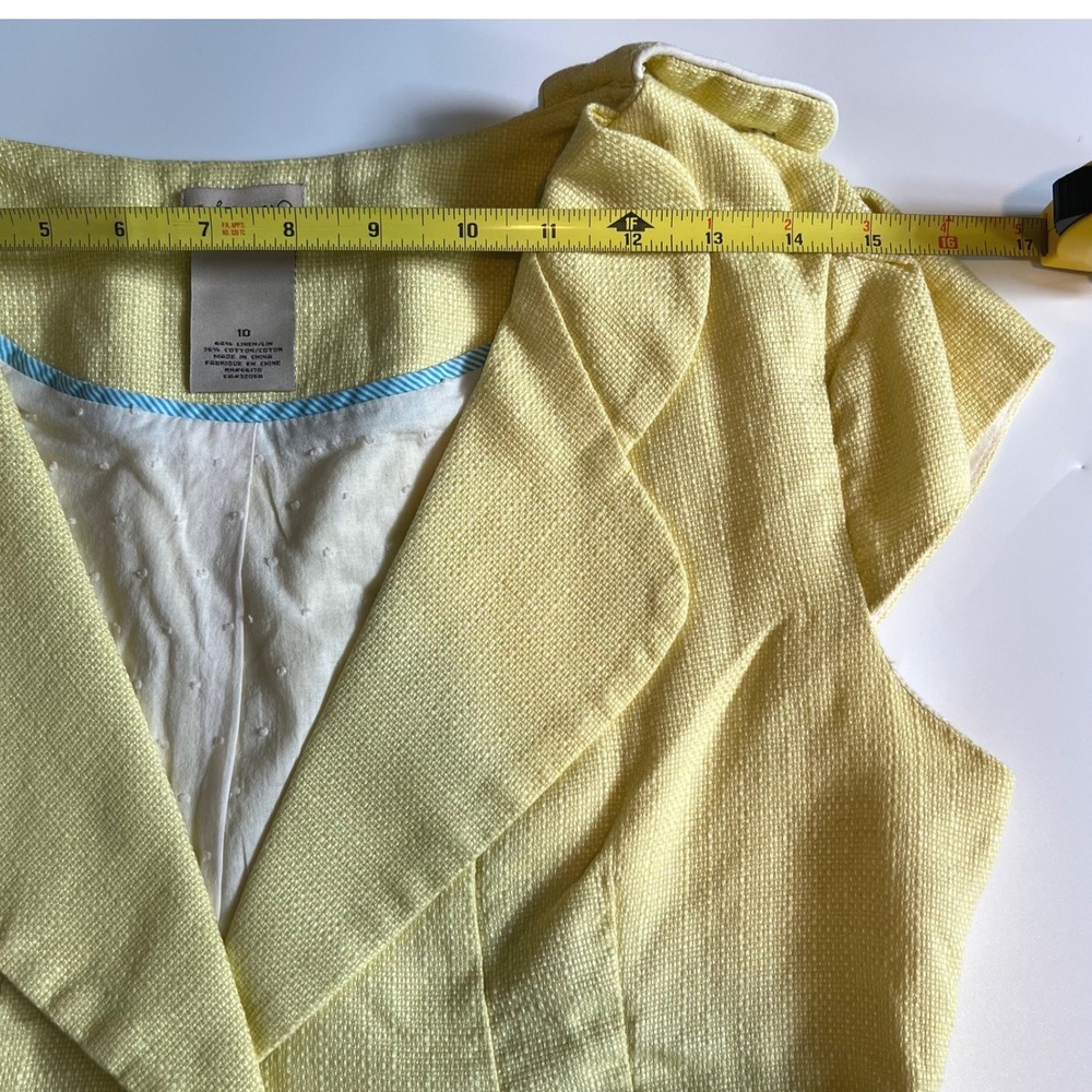 Anthro Elevenses Size 10 Cropped Blazer Vest Yellow Linen Peplum Twee Whimsy - Picture 8 of 10